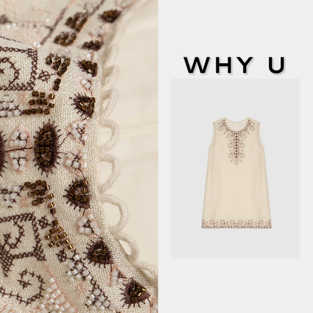 WHYU夏季新款极简风印花领白色砍袖连衣裙【书雪】25SS