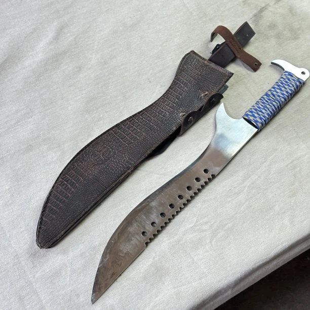 259 龙泉昊天宝剑牛尾刀高猛钢皮鞘未开刃