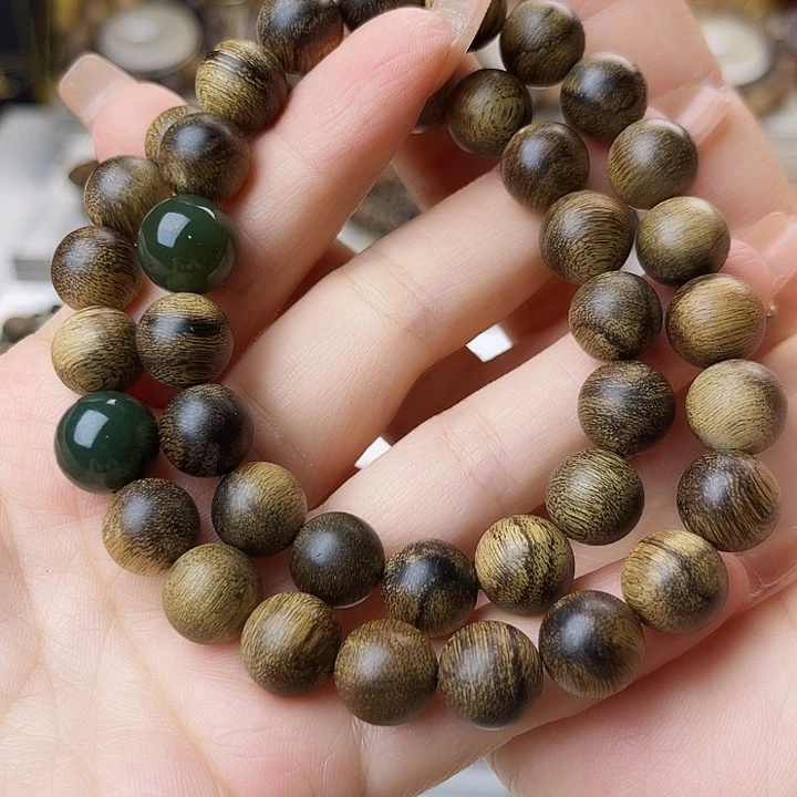 手串沉香乖**?越南芽庄老白棋古董窖藏留疤虎斑纹1.0