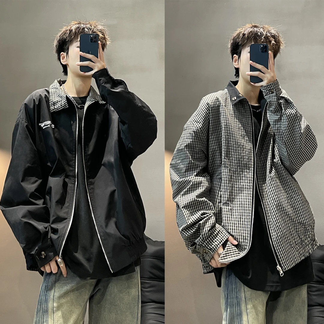 秋季两面穿老钱风短外套男痞帅设计师款潮流帅气男女同款夹克上衣