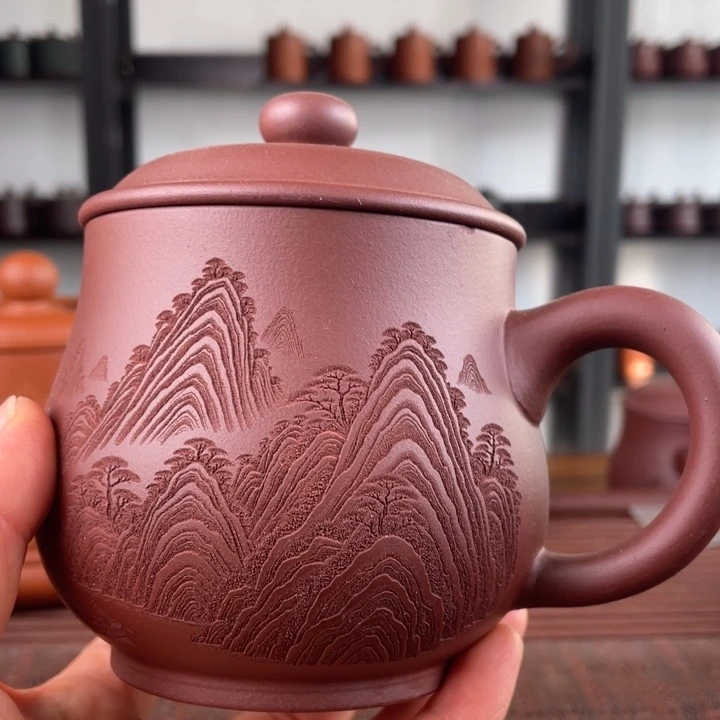 紫砂茶杯宜兴原矿紫砂盖杯