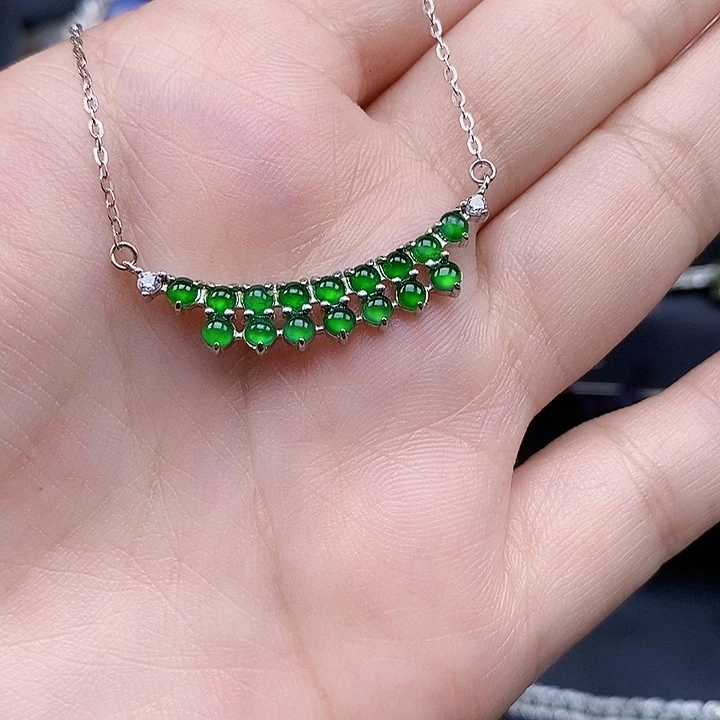 翡翠银S925镶嵌颈饰缅甸翡翠