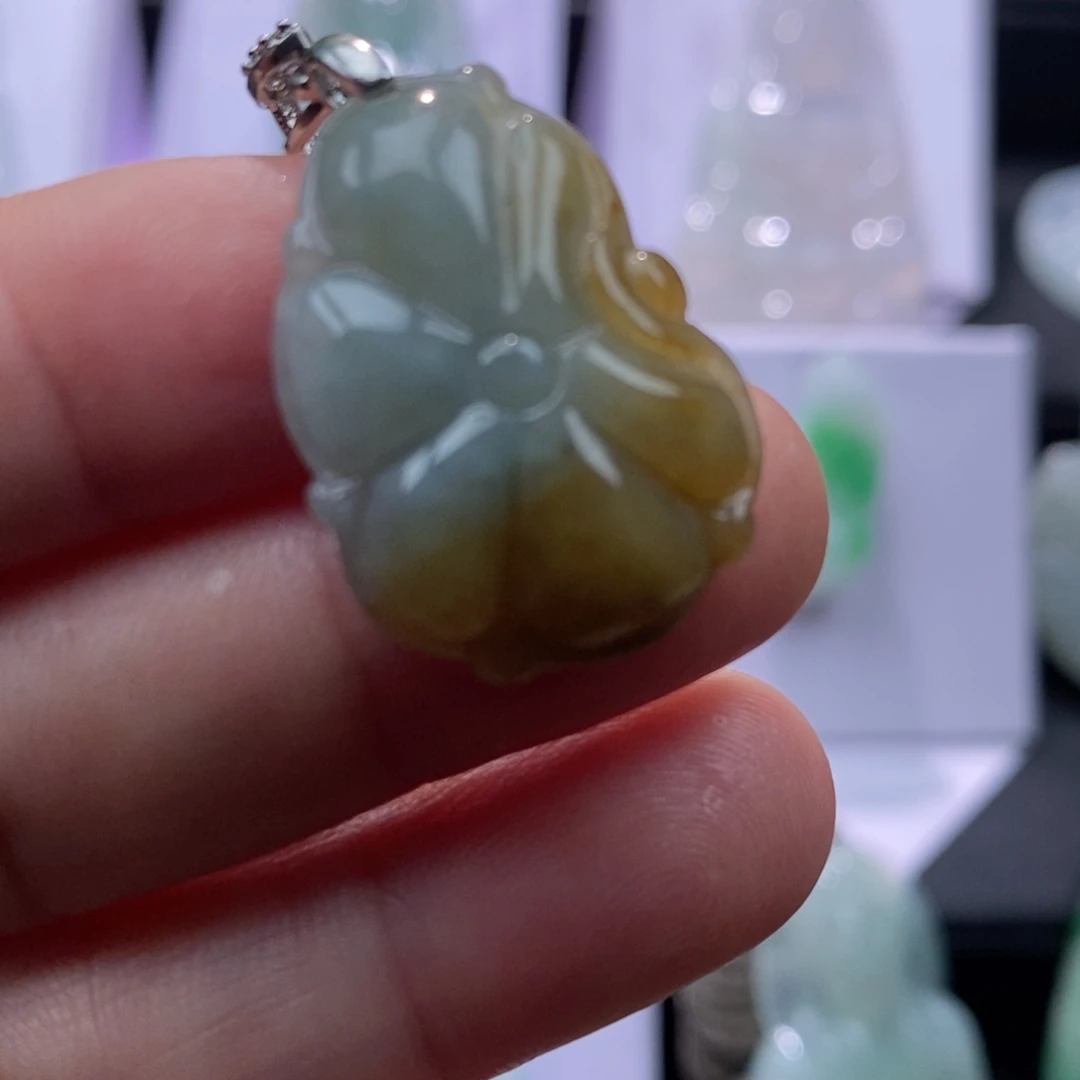 翡翠银S925镶嵌颈饰花开富贵