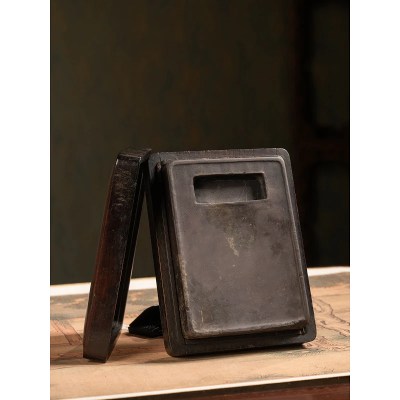 清代 茫父铭长方一字池端砚（红木砚盒） 古董收藏书桌摆件砚台