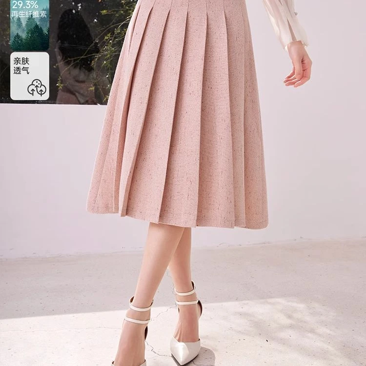 【直播专享】A841173半身裙香影粉色百褶半身裙高腰梨形甜美