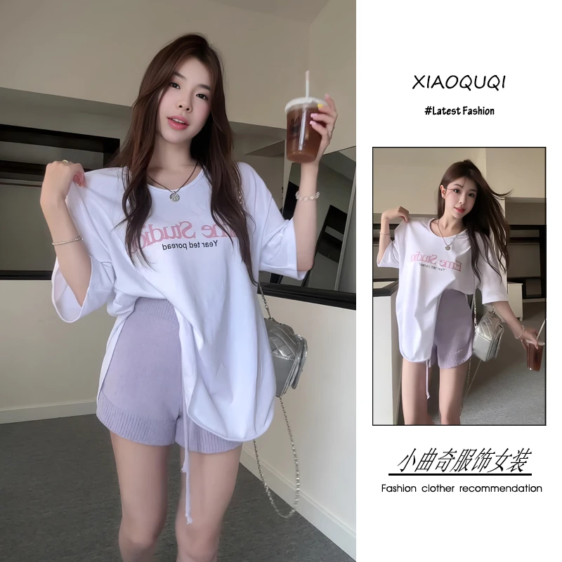 今年流行穿搭一整套2025新款韩版高级感宽松显瘦字母T恤短裤套装