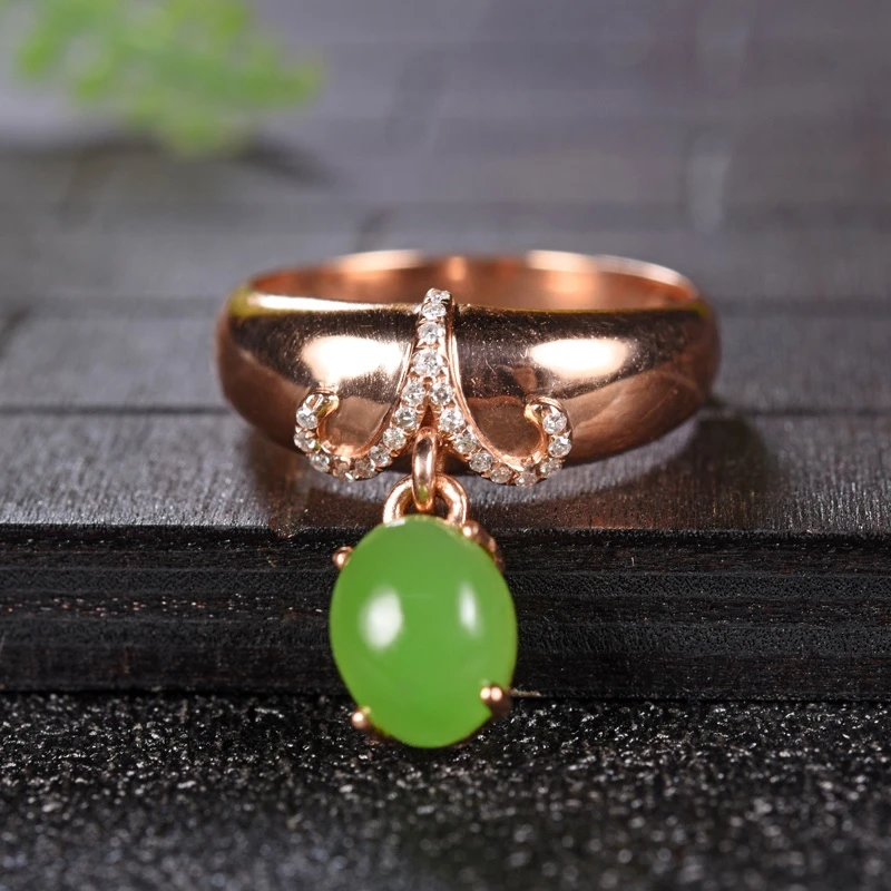 原创设计：自由飞翔碧玉苹果绿18K金戒指、吊坠两用款轻奢女王时尚