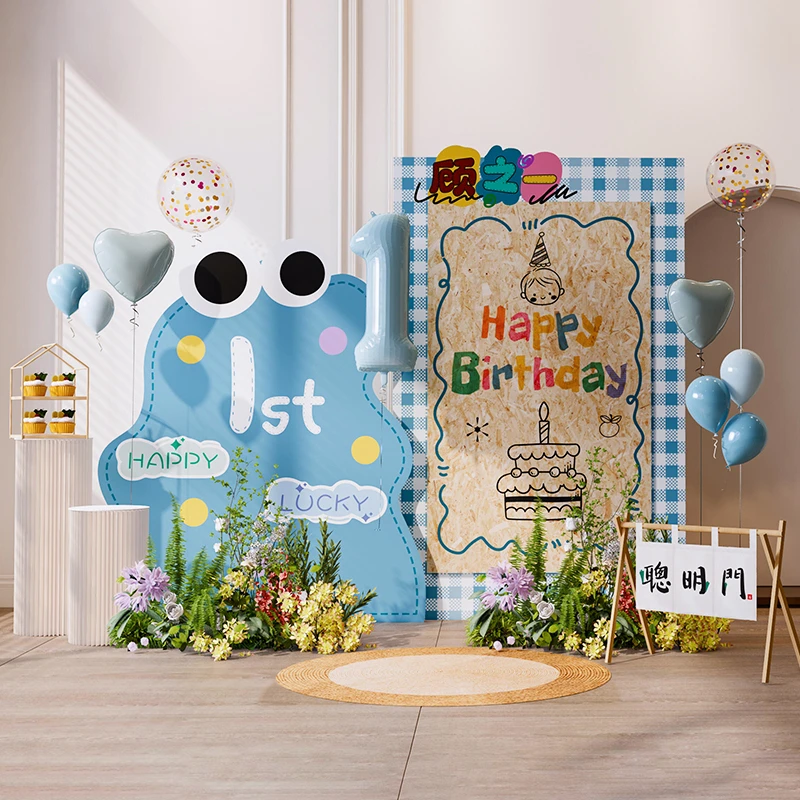 ins韩系宝宝周岁生日KT板装饰场景布置背景墙男女孩抓周法式场景