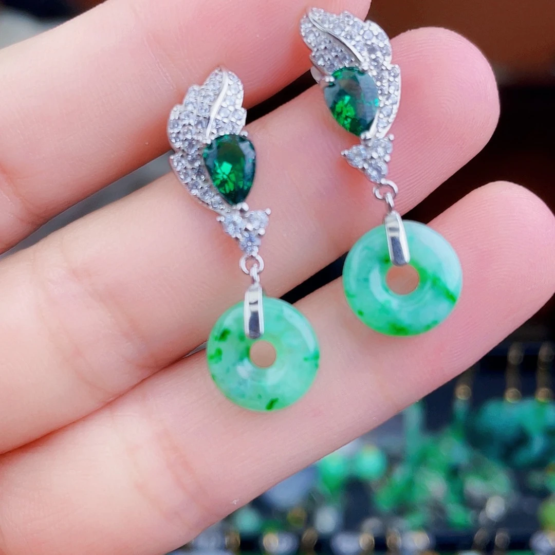 翡翠银S925镶嵌耳饰饰品