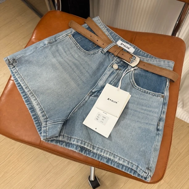 60068# 高腰软糯垂感显瘦百搭A字弹力牛仔短裤