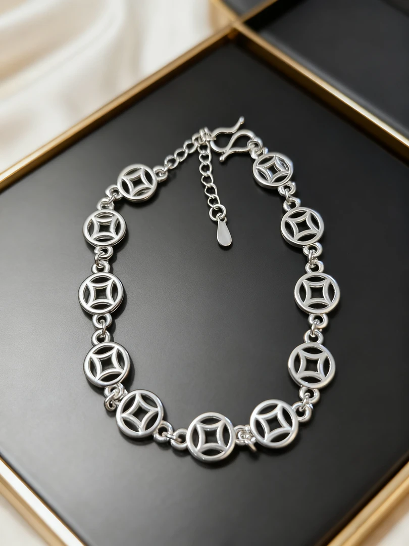足银手链 金钱 百搭简约通用素款新中式女款民族风时尚个性手链