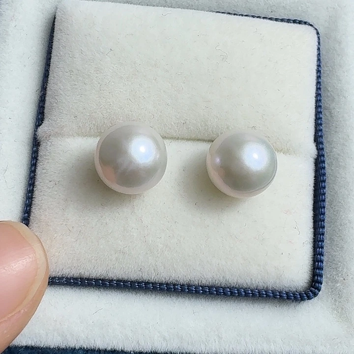 耳饰银S925镶嵌淡水珍珠9-10mm