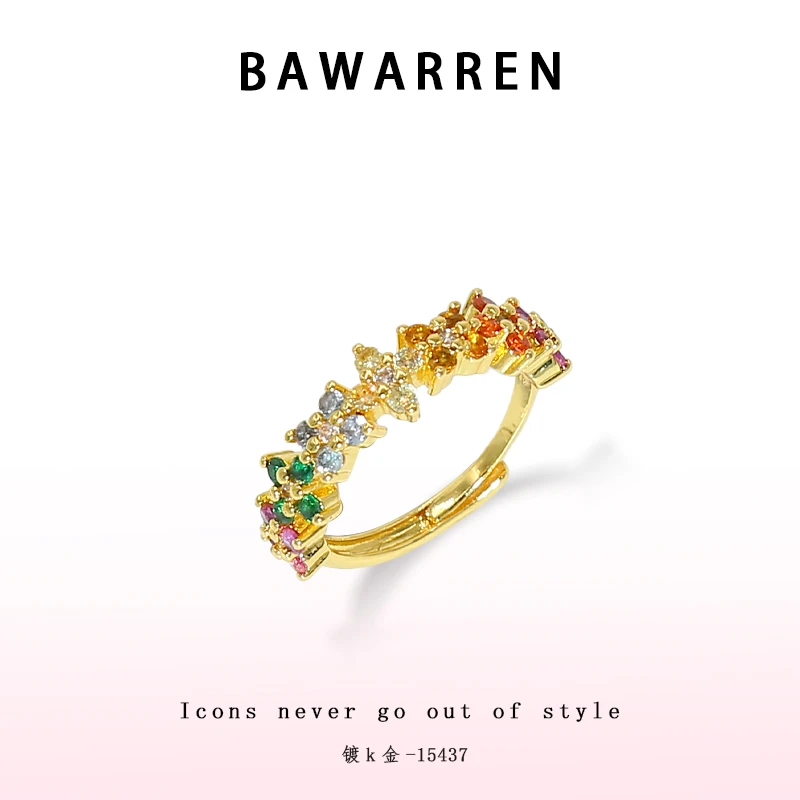 Bawarren 意❤ 15437-【彩色四叶草】轻奢开口戒指简约