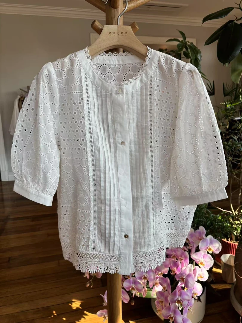 SENSE 25年  春夏法式镂空蕾丝衬衣半袖