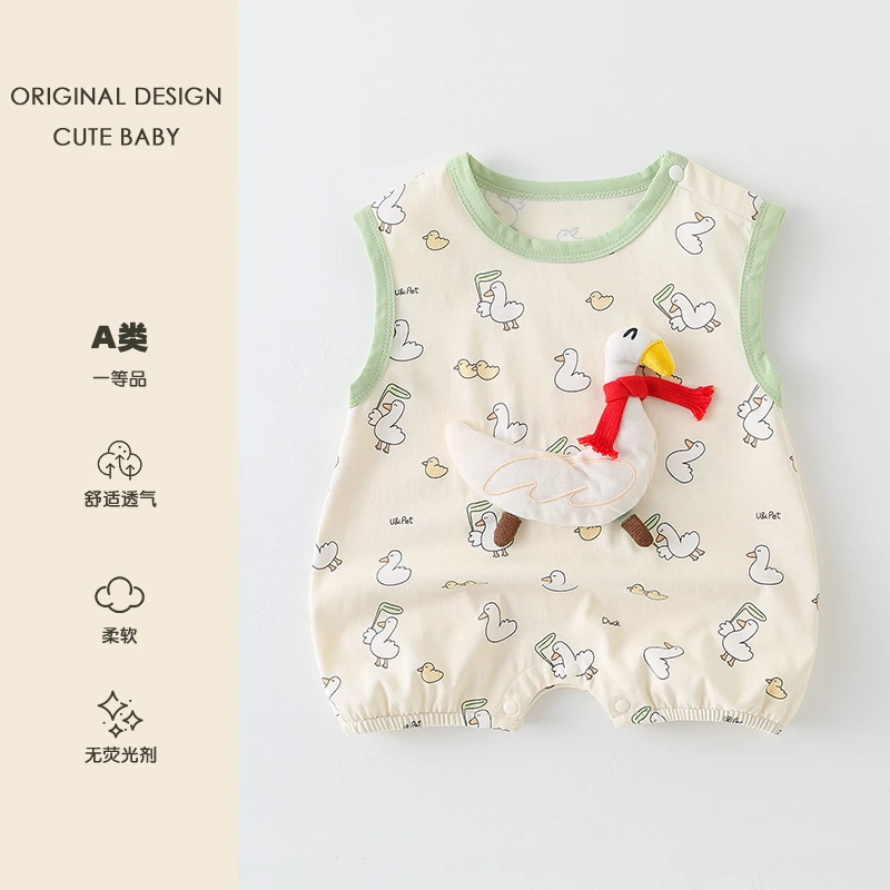 婴儿夏季连体衣男宝女宝幼儿夏季薄款无袖哈衣超萌大白鹅外出服