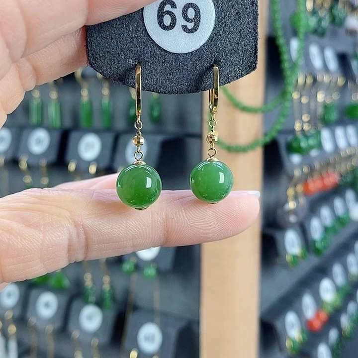 和田玉18K金镶嵌耳饰缘*兰