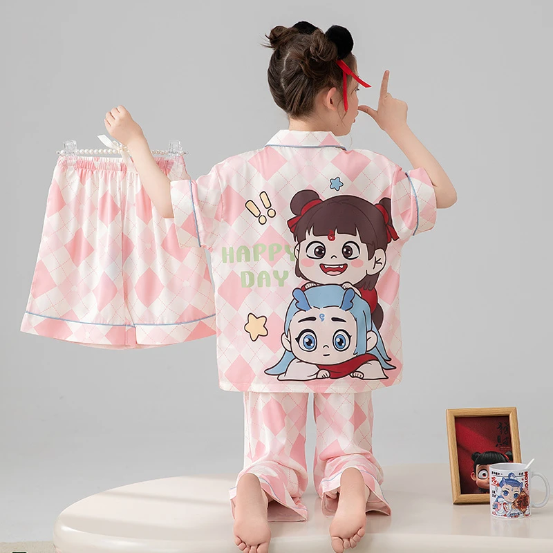 bejirog/北极绒睡衣女童夏季2025新款三件套薄款中大童宽松冰雪丝