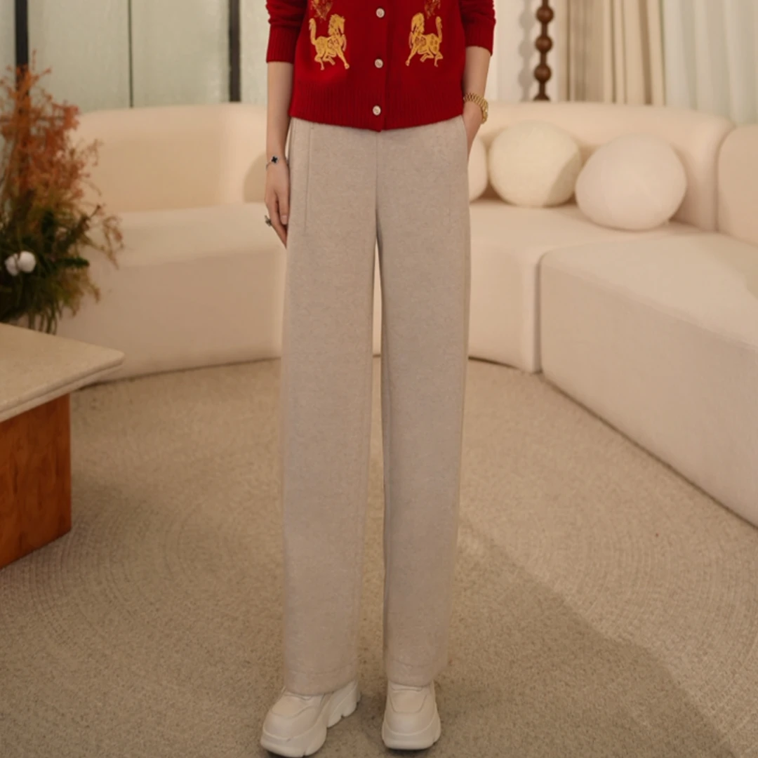 枫竺阿楠anan全松紧腰抽绳加厚加绒保暖休闲面料裤女冬季针织长裤