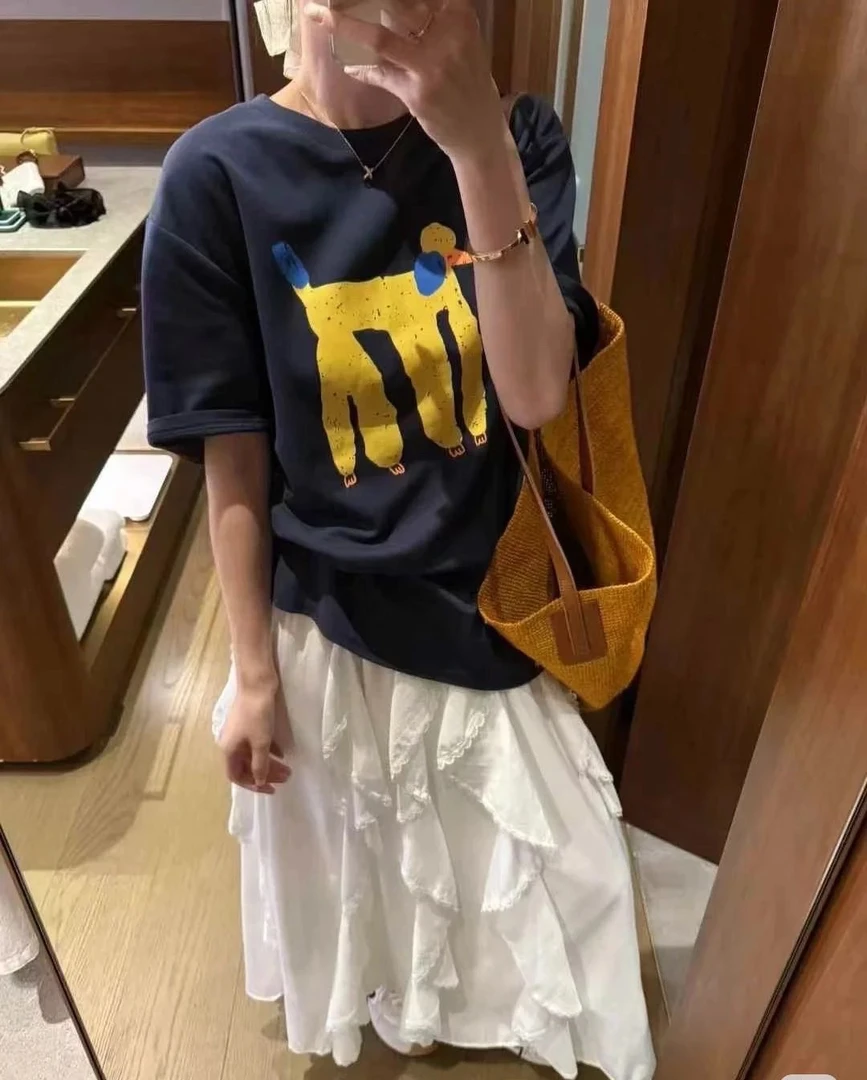 简约百搭宽松贵族小狗印花短袖T恤夏季WY020