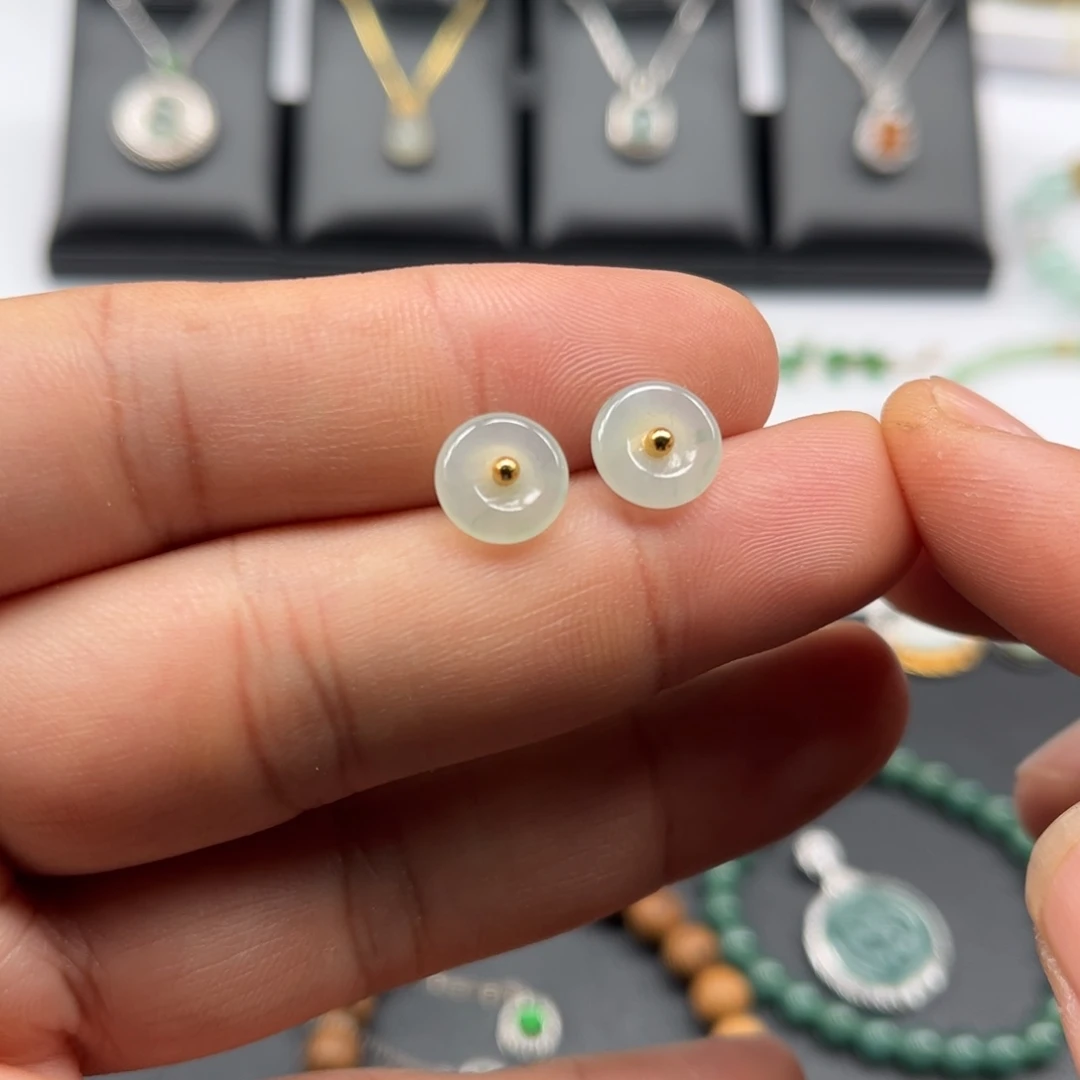 翡翠银S925镀金镶嵌耳饰福利