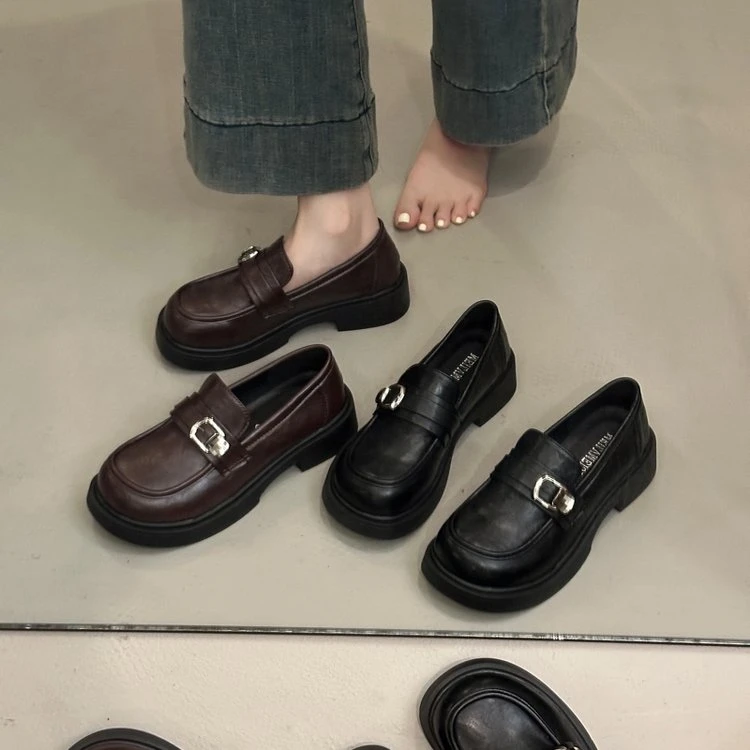 极简风青年低跟中口厚底乐福鞋秋季春秋单鞋时尚百搭复古舒适