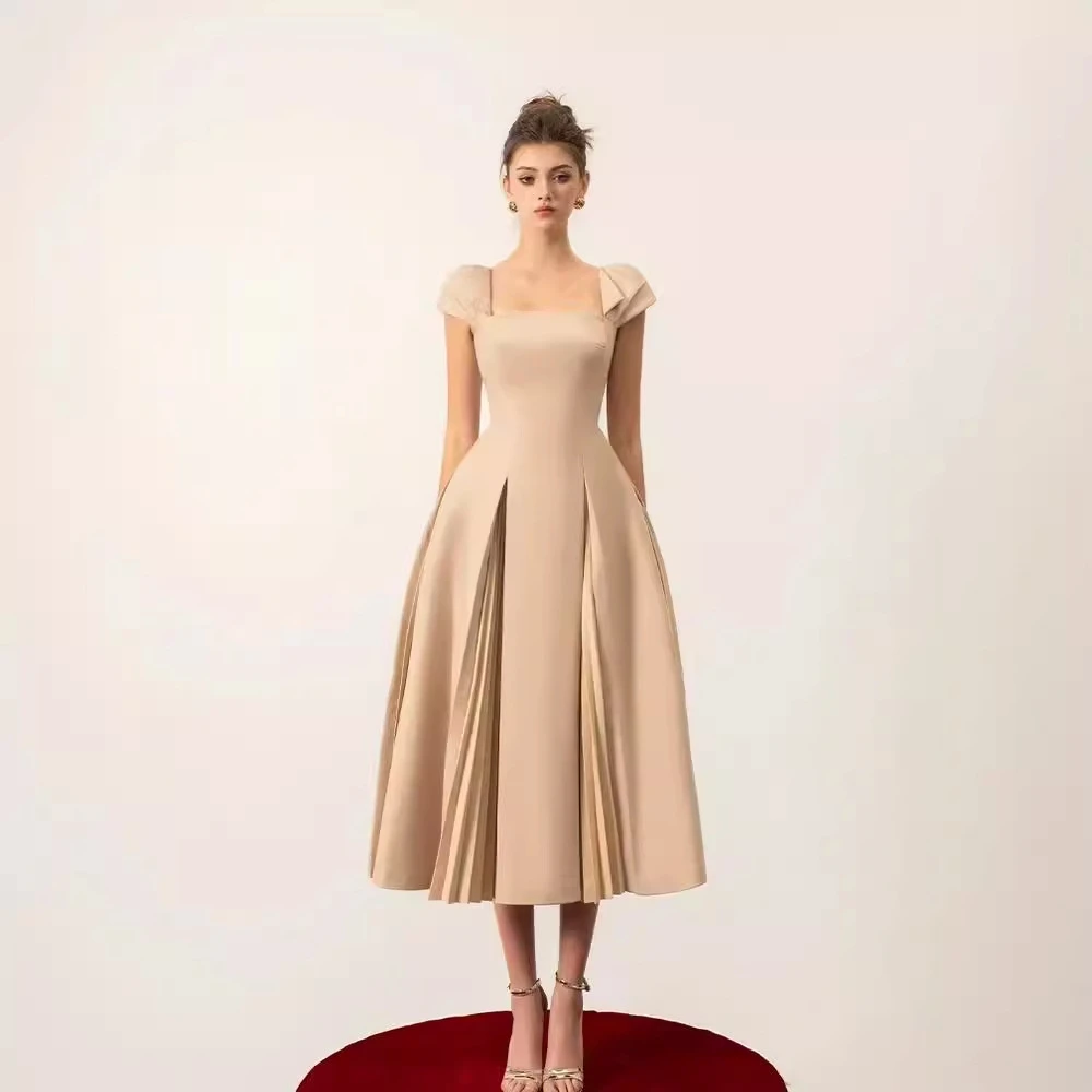 现货春夏新品小众设计感连衣裙春夏大摆方领大摆裙越南小众连衣裙