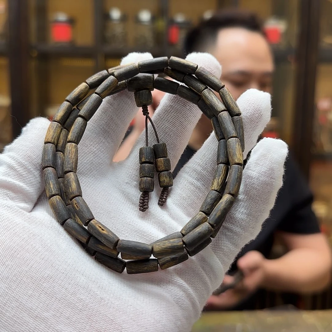 沉香手串国香棋楠白棋多圈沉水桶珠19.2g