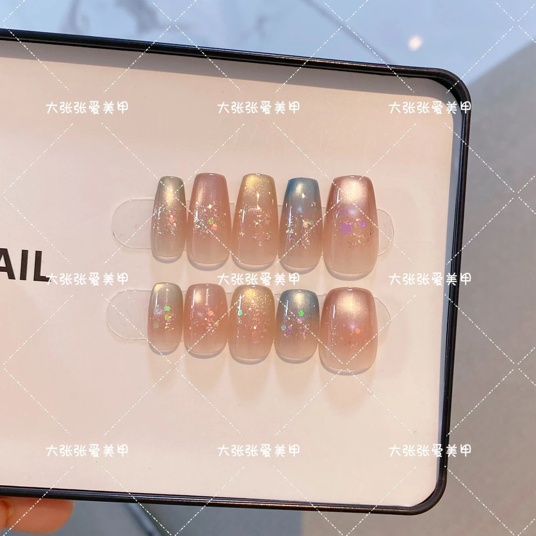 【元气彩虹】新款高品质纯手工穿戴甲美甲贴穿戴式光疗甲冰透流显白