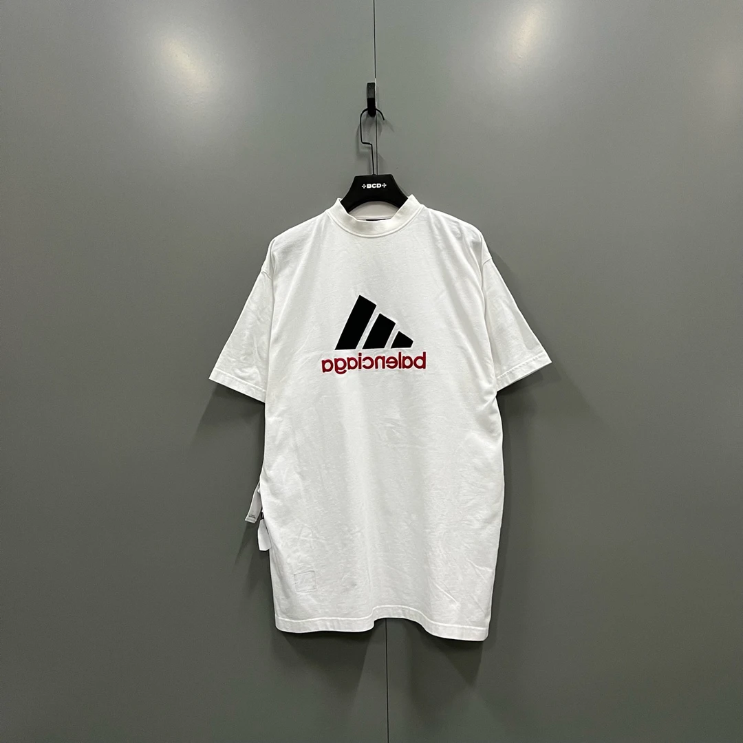 95新 Balenciaga/巴黎世家 巴黎世家 ×阿迪达斯白色刺绣logo短袖1