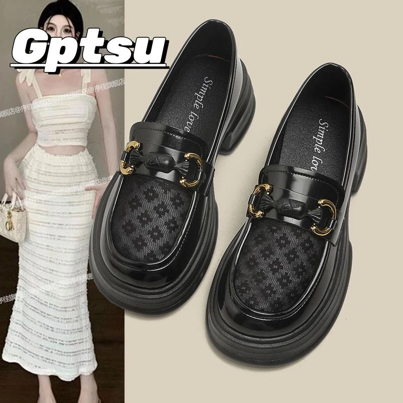 GPTSu厚底英伦小皮鞋女士夏季新款网面透气英伦玛丽珍乐福鞋单鞋