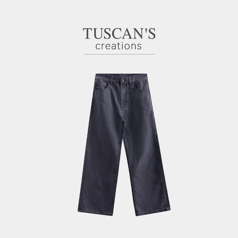 TUSCAN'S CREATIONS水洗高腰男士直筒复古休闲宽松牛仔裤时代集团