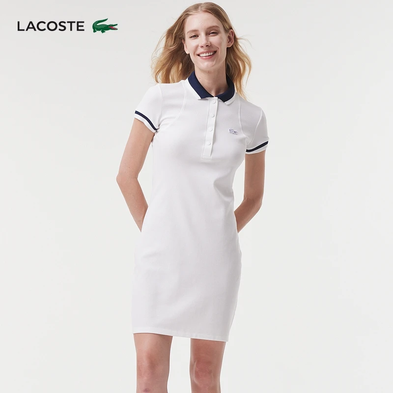 LACOSTE法国鳄鱼女士24夏季休闲罗纹棉短袖POLO连衣裙|EF7284