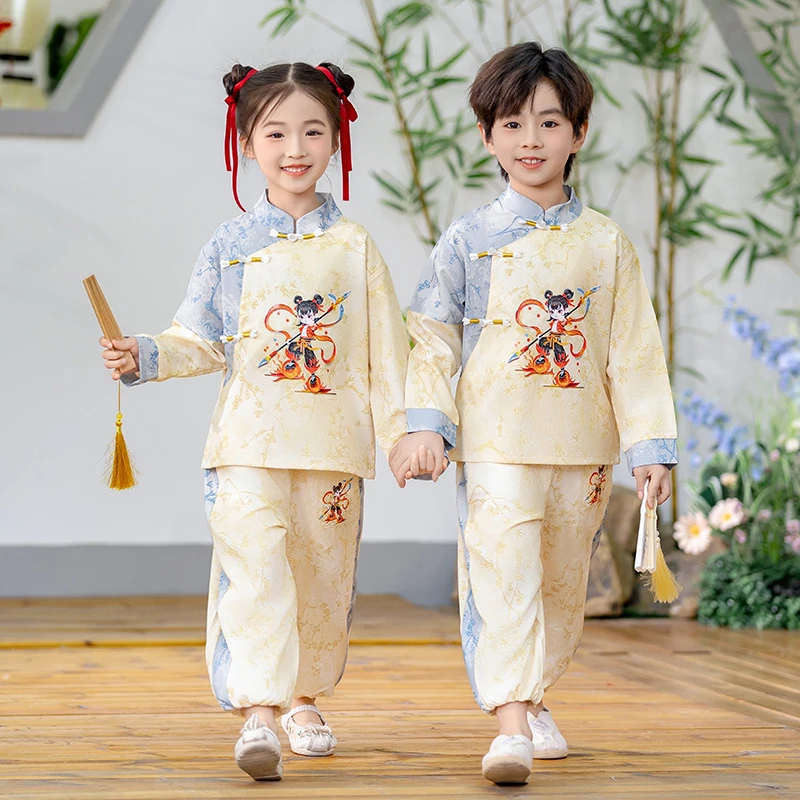 哪吒女童汉服套装2025新款男童新中式国风古装春秋儿童唐装演出服