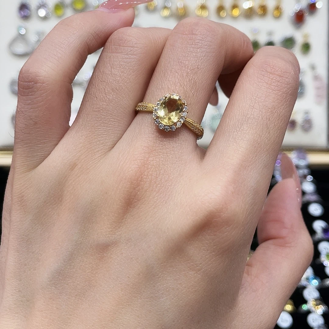 黄晶戒指银S925镶嵌