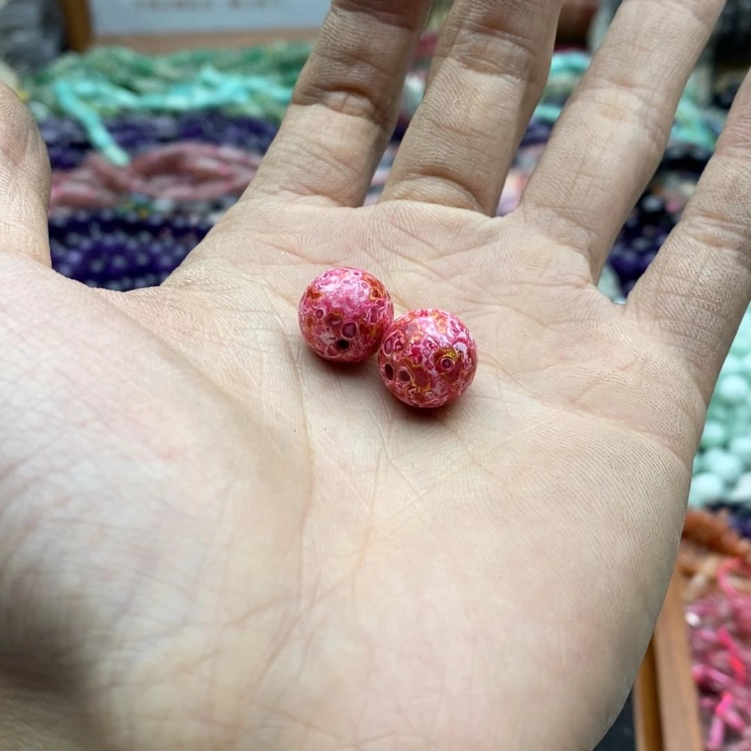 玛瑙/玉髓未镶嵌珠宝半成品一个13mm粉大漆珠B418