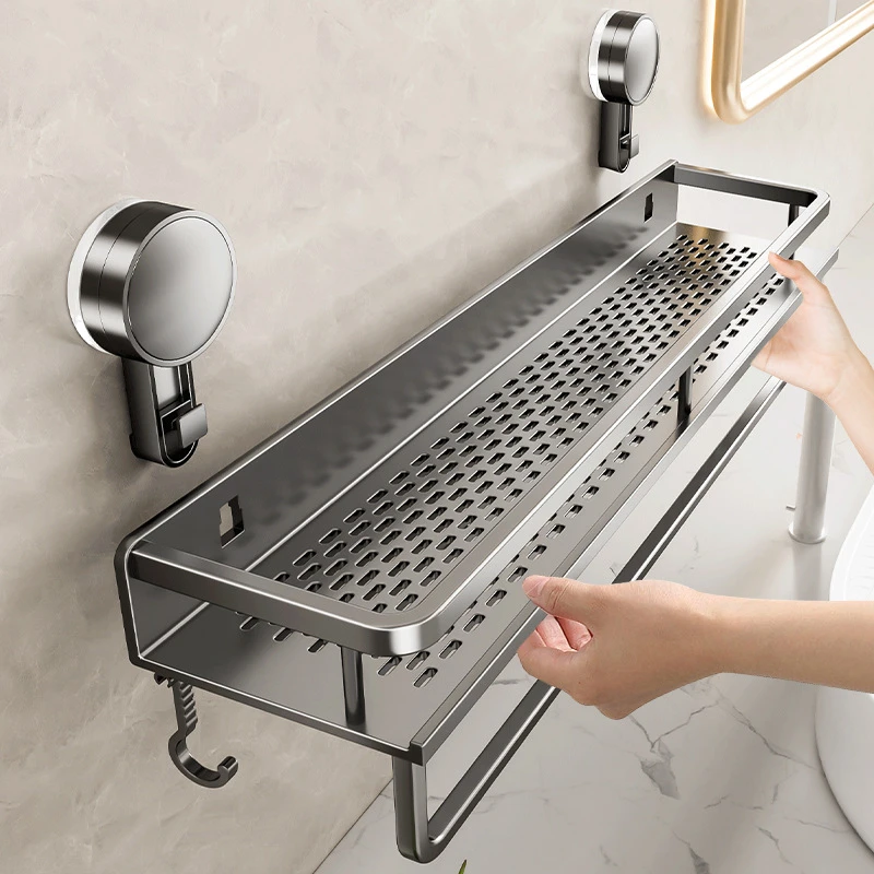 吸盘浴室置物架免打孔免釘卫生间壁挂式太空铝厕所墙上洗手间收纳