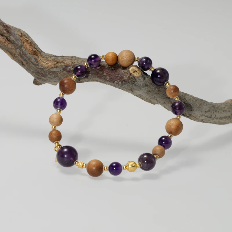 【紫雾】0.8老山檀紫水晶单圈手串