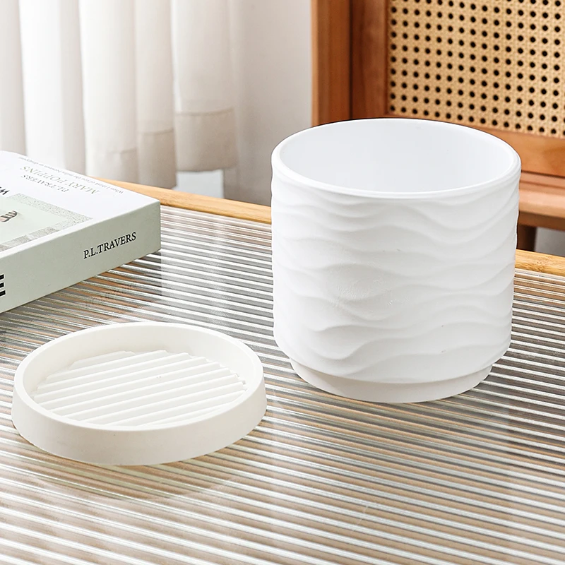 北欧ins风花盆带托盘蝴蝶兰虎皮兰绿植家用透气盆器多肉陶瓷花盆