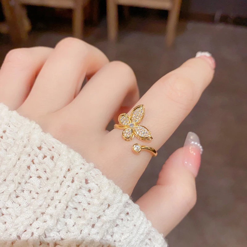 铜合金戒指 精品日韩时尚个性小众独特设计蝴蝶开口戒甜美食指戒