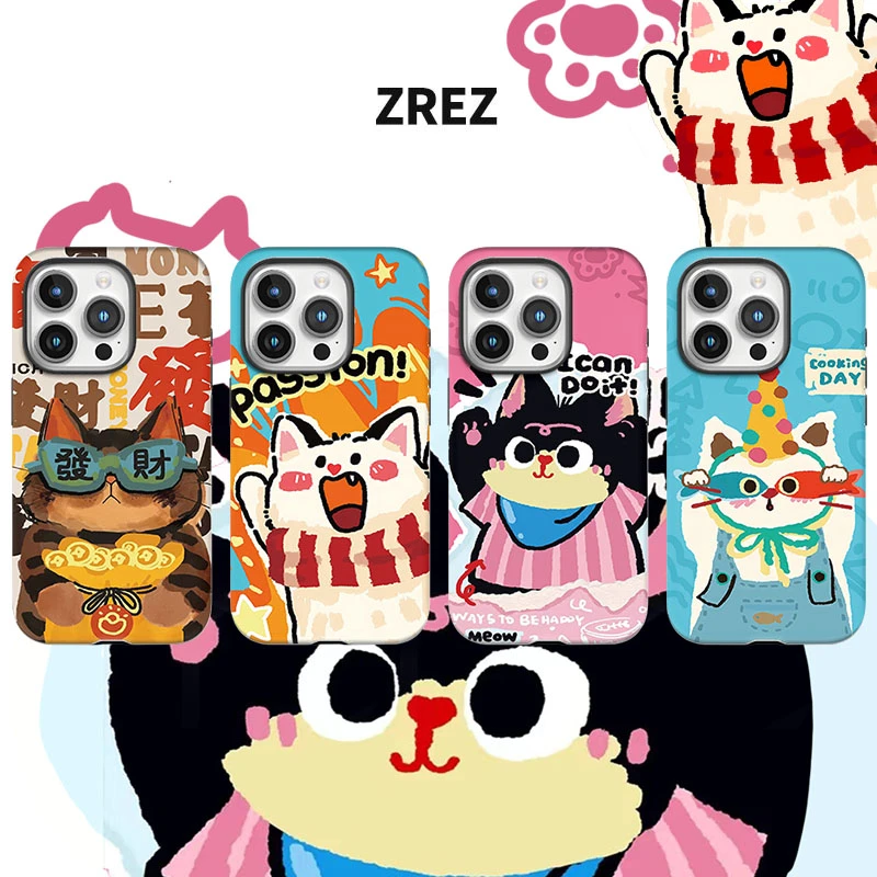 ZREZ 原创 [ 热烈猫咪 ] 韩国菲林二合一手机壳适用苹果16PROMA