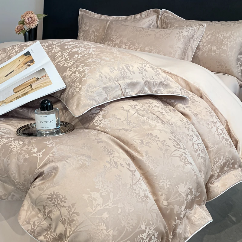 夏季凉感三四件套水洗真丝提花被套冰丝床单笠丝滑裸睡轻奢床品4