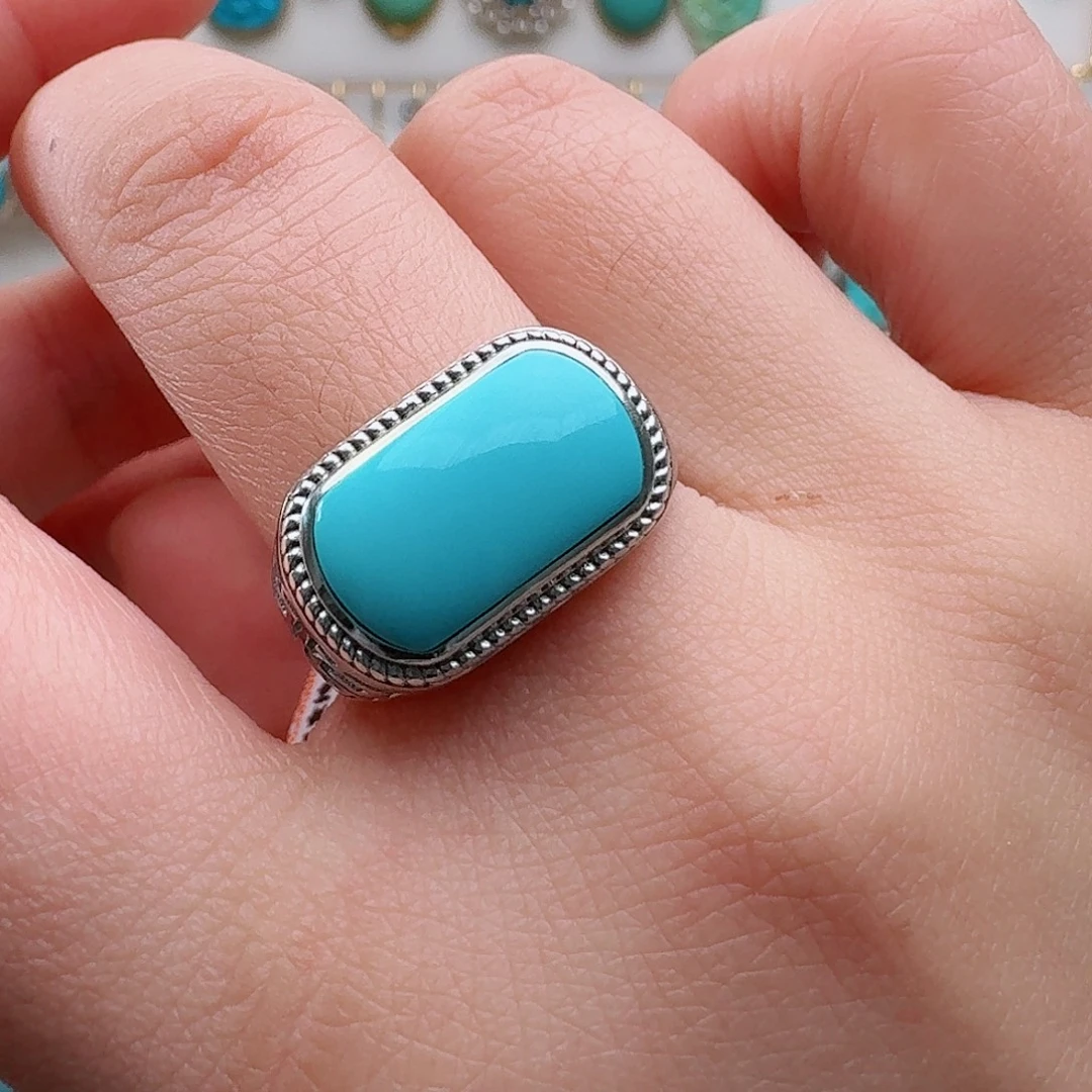 绿松石银S925镶嵌戒指