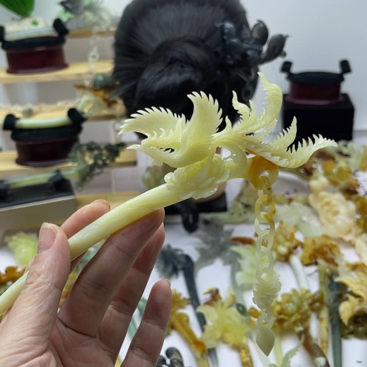 盐***球蛇纹石玉合金发饰