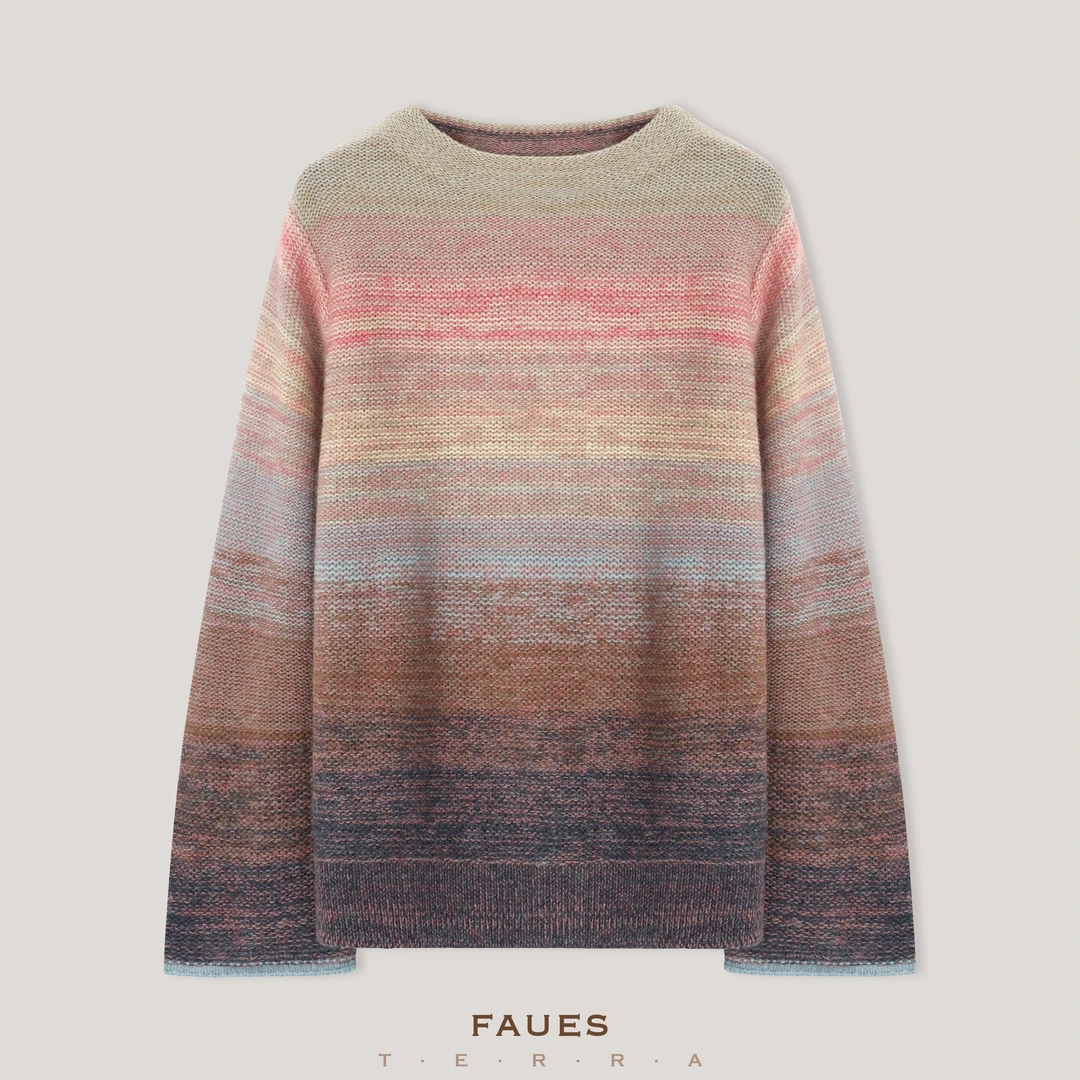 FAUES 拂风暖煦 渐变翻花美丽诺羊毛马海毛焕彩文艺气质针织毛衣