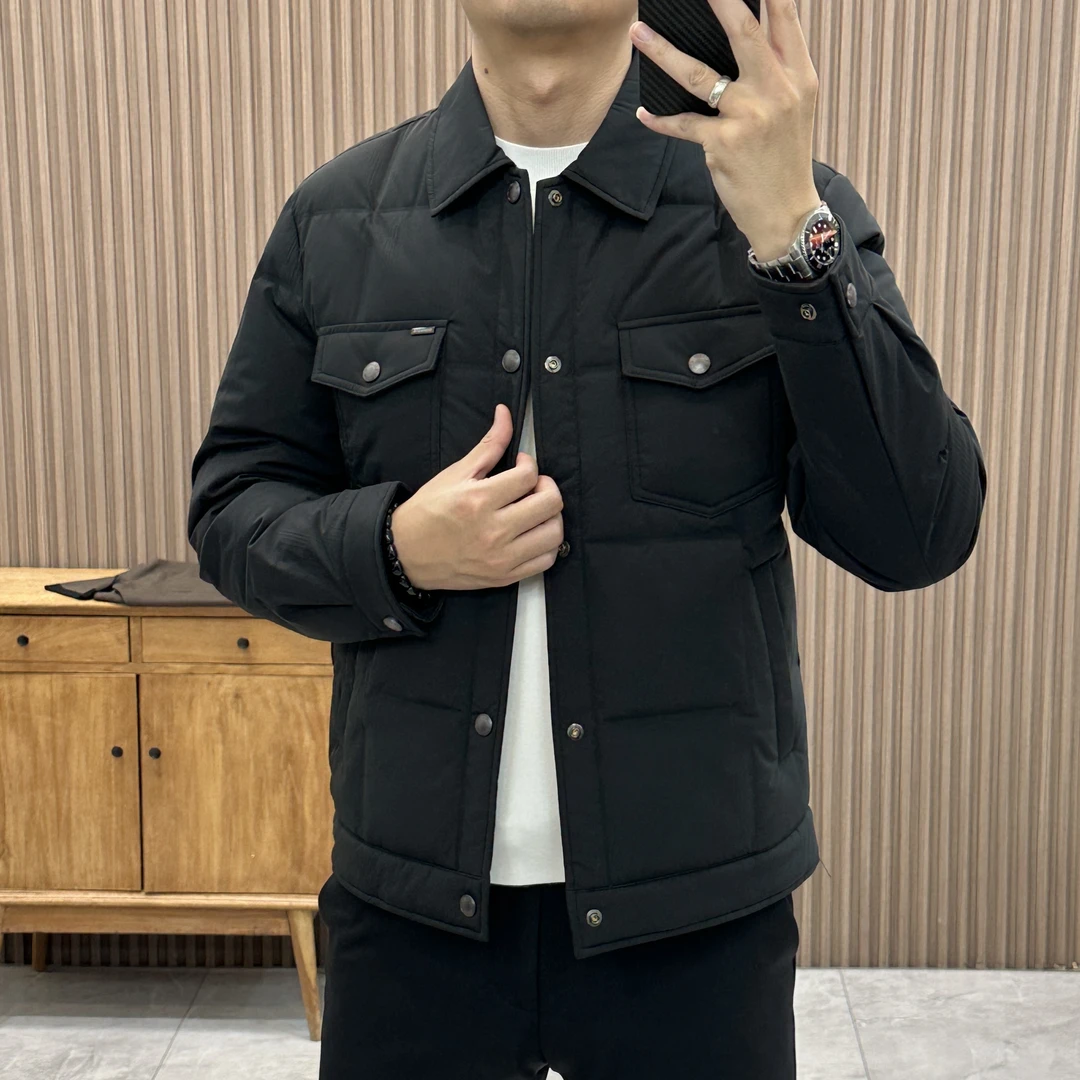25秋冬新款时尚翻领带扣工装商务休闲男款简约修身轻薄羽绒服1836