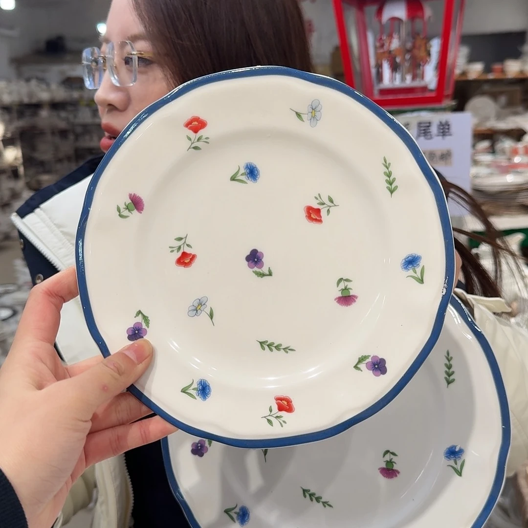 【蓝色花卉】8英寸20cm盘 不规则菜盘 家用简约菜盘餐盘圆形浅盘