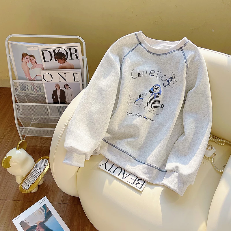 美式复古卡通小狗图案休闲卫衣女秋冬2026新款设计感小众显瘦外套