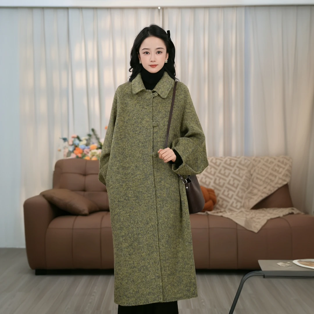 双面羊毛大衣长款娃娃领宽松气质百搭慵懒韩系秋冬新款