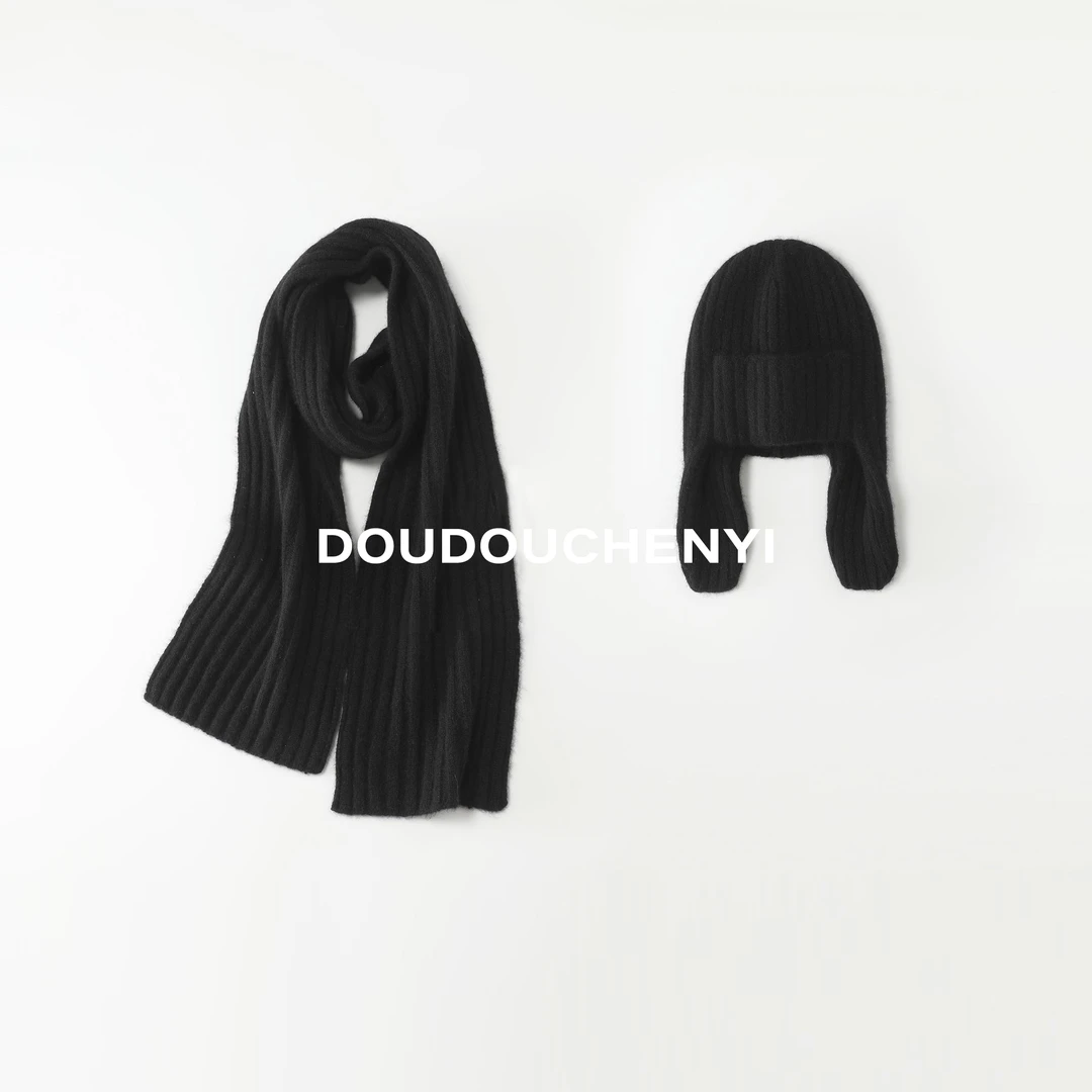 【DOUDOUCHENYI】竖坑条纯色羊毛羊绒针织围巾针织帽-251117
