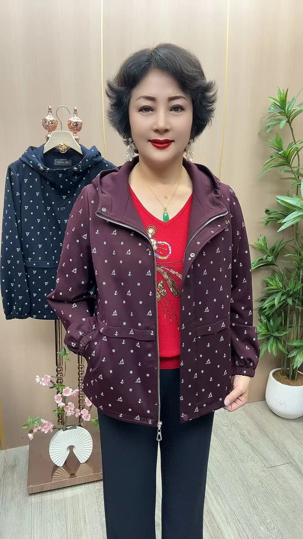 GY#806 衣长65 中老年女装 秋季新款时尚休闲百搭连帽外套